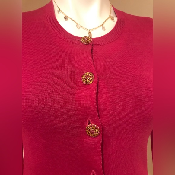 Talbots Delicate Pink Wool Jewel Gold Pink Stone Buttons Cardigan Sz. XS - Picture 3 of 9
